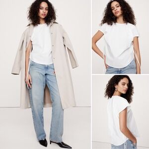 NWT Banana Republic Oversized Cotton Poplin‎ Cinch Top MEDIUM White Tie Sleeves